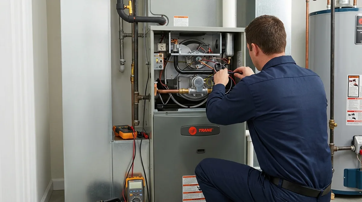 Hensley technician performing furnace maintenance