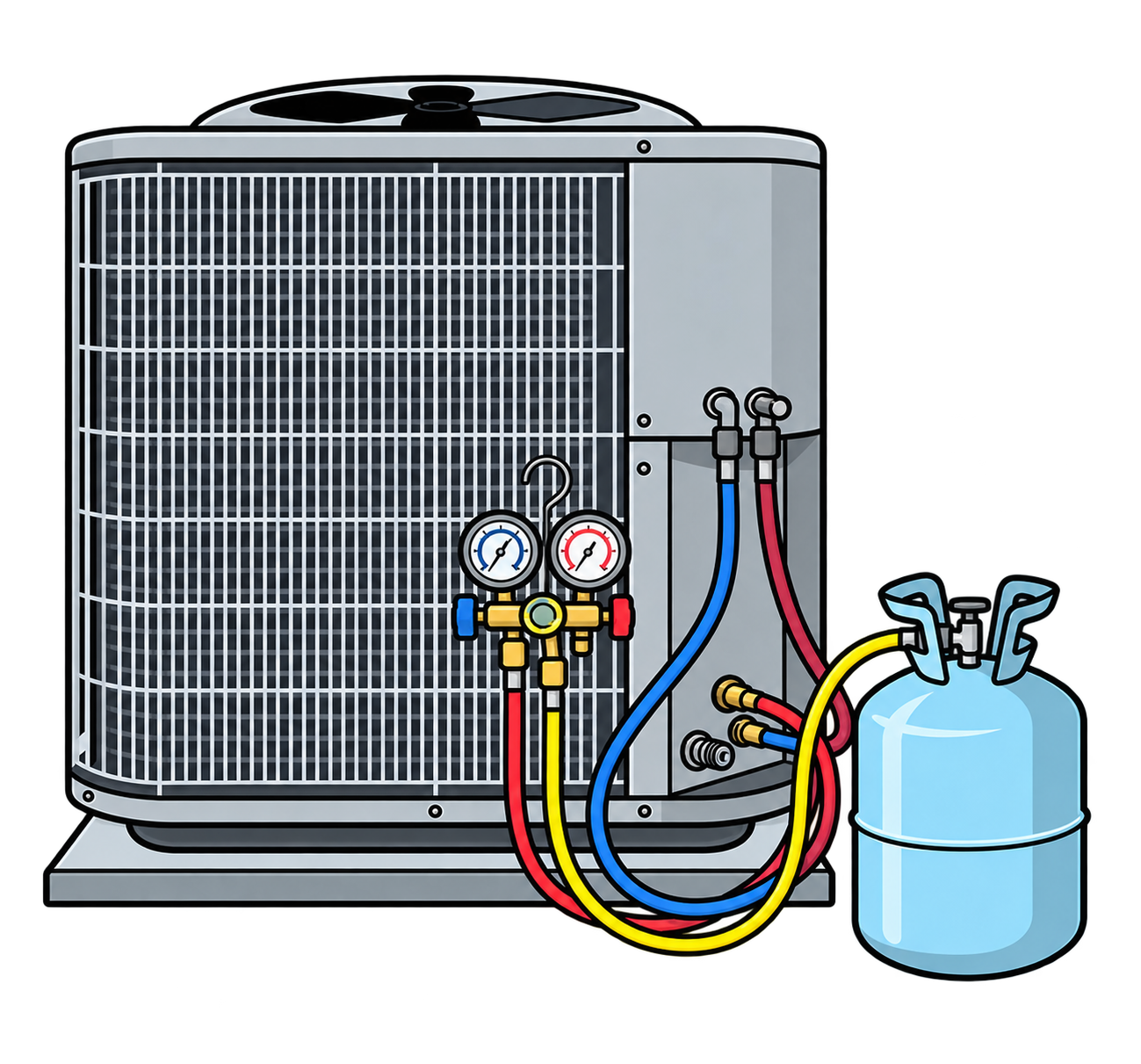 Technician servicing an outdoor air conditioning unit