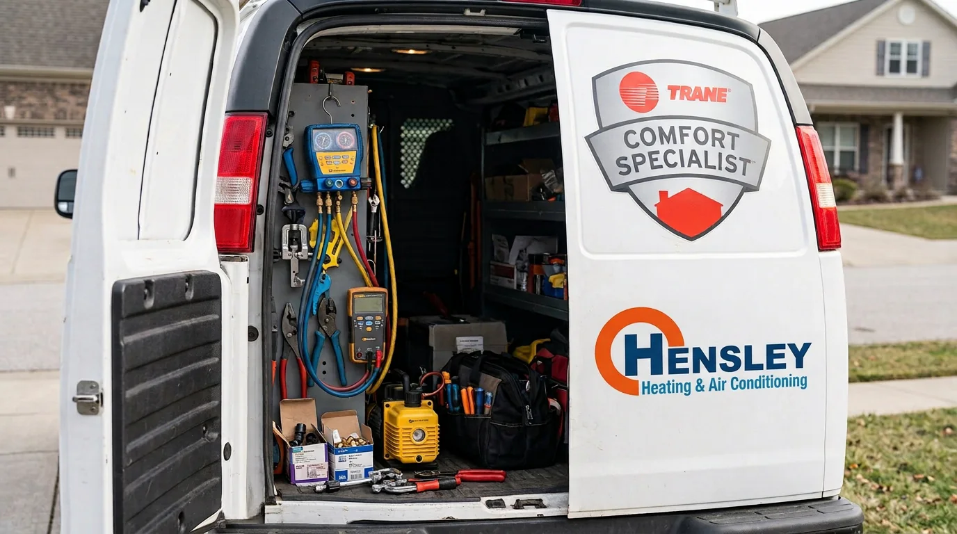Hensley Heating & Air work van with Trane® Comfort Specialist™ logo