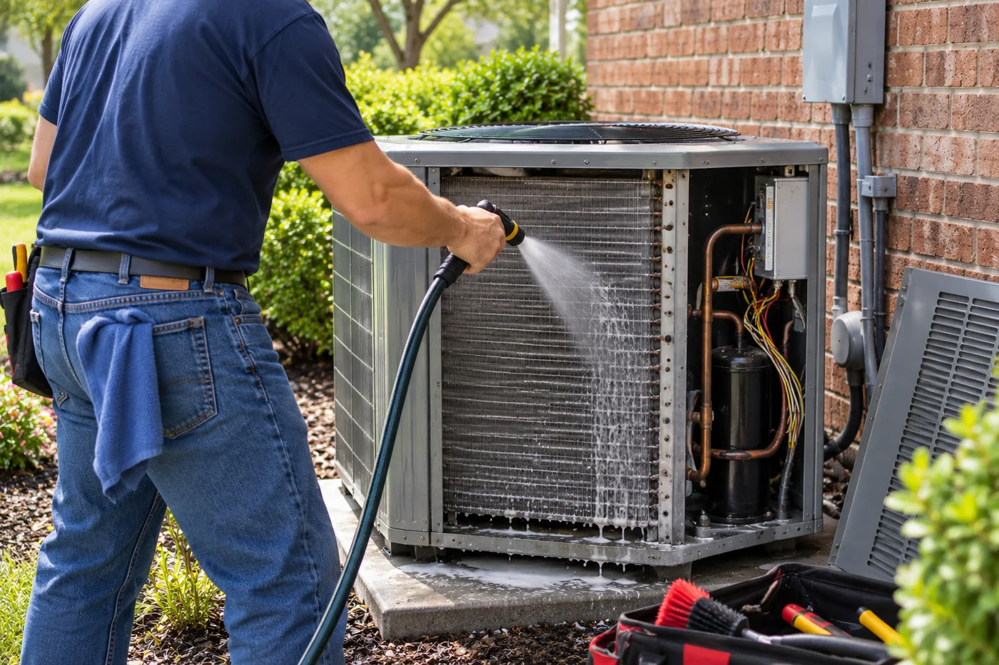 Hensley technician performing HVAC maintenance